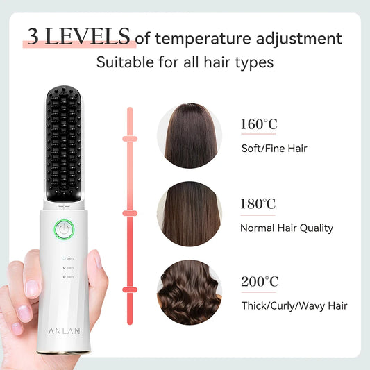 Cordless hair straightener brush 3 temp ceramic - product image