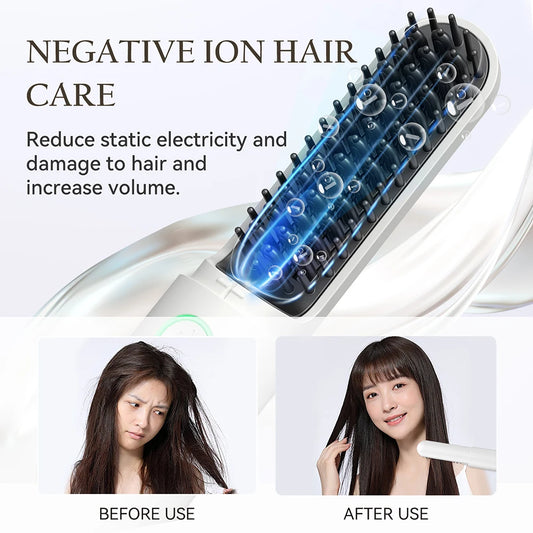 Cordless hair straightener brush 3 temp ceramic - product image